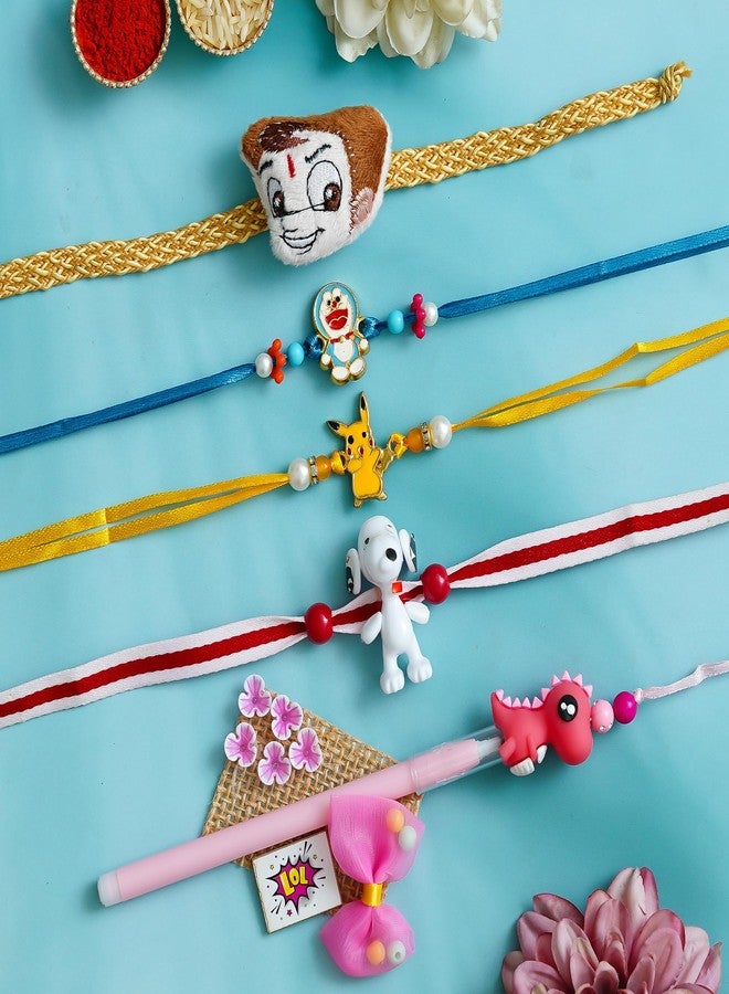 iinfinize Best Kids Rakhi Combo Set Of 5 Pcs Colorfull Thread Fancy Rakhi For Kid And Child Rakashabandhan Kids Rakhis With Roli Chawal - Image 2